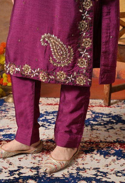 Elegant Black Pink Kurta Set with Intricate Zardozi Work