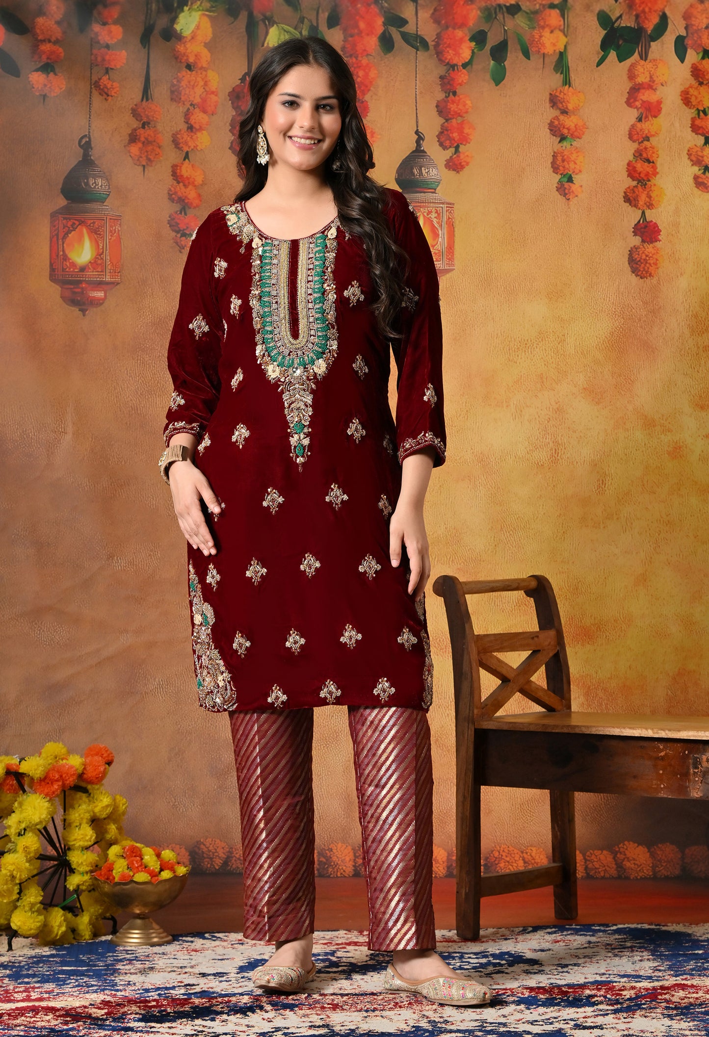 Regal Maroon Red Kurta Set with Intricate Zardozi Embroidery