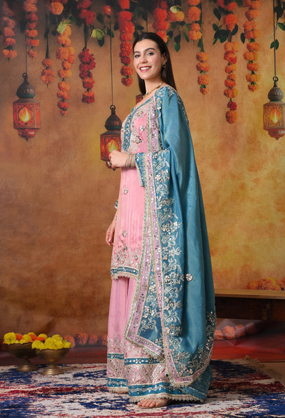 Carrot Pink Sharara Set with Mirror & Gotta Work