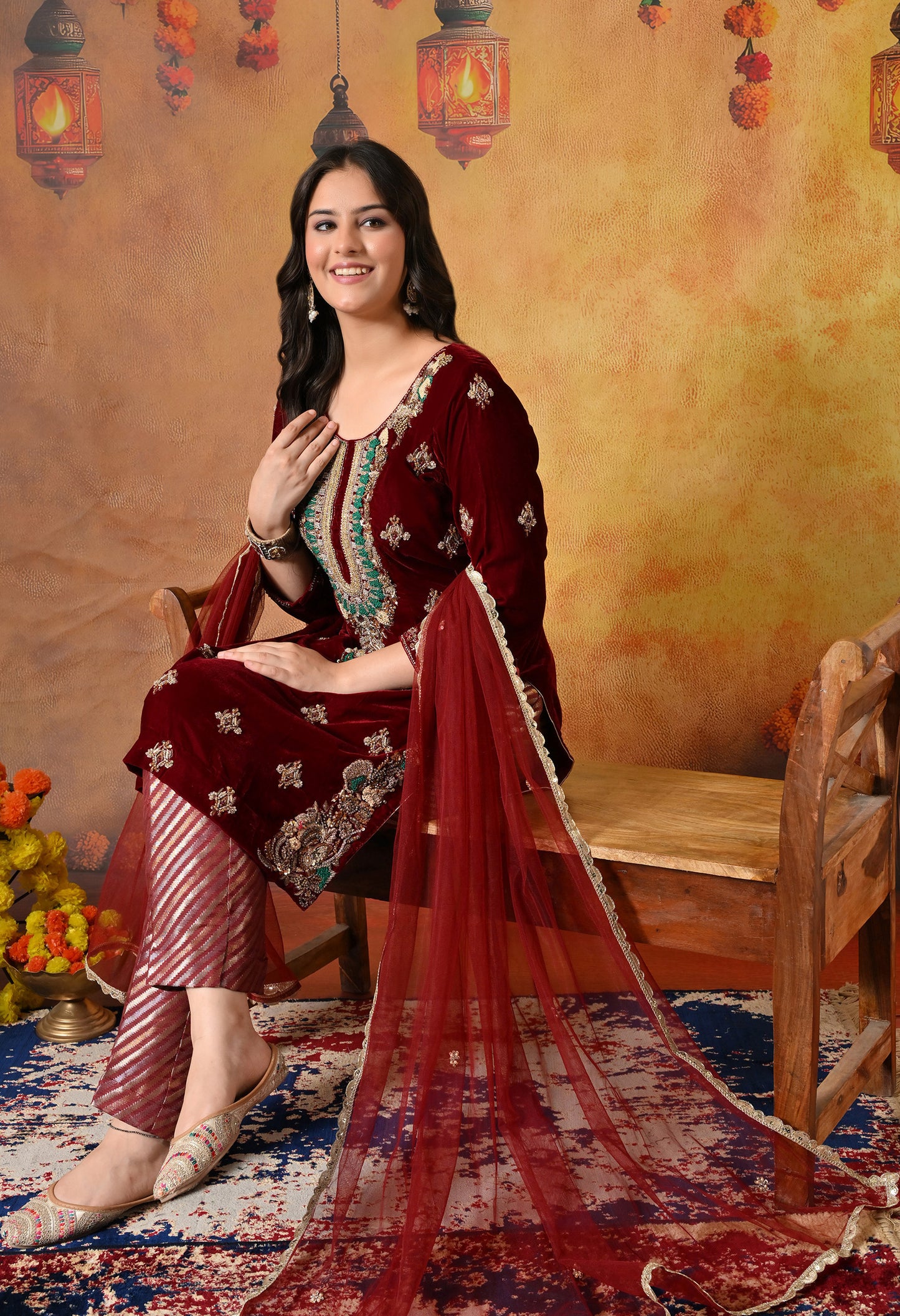 Regal Maroon Red Kurta Set with Intricate Zardozi Embroidery