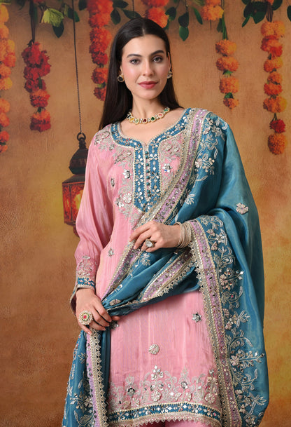 Carrot Pink Sharara Set with Mirror & Gotta Work