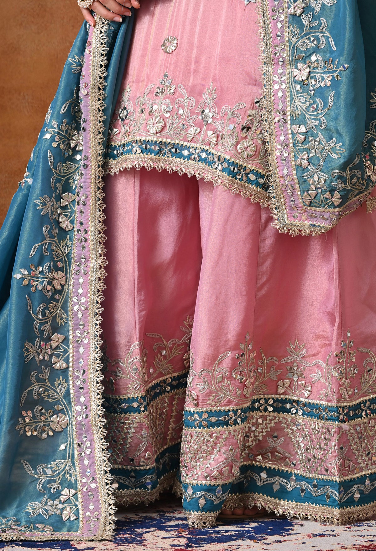 Carrot Pink Sharara Set with Mirror & Gotta Work