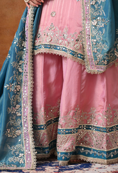 Carrot Pink Sharara Set with Mirror & Gotta Work