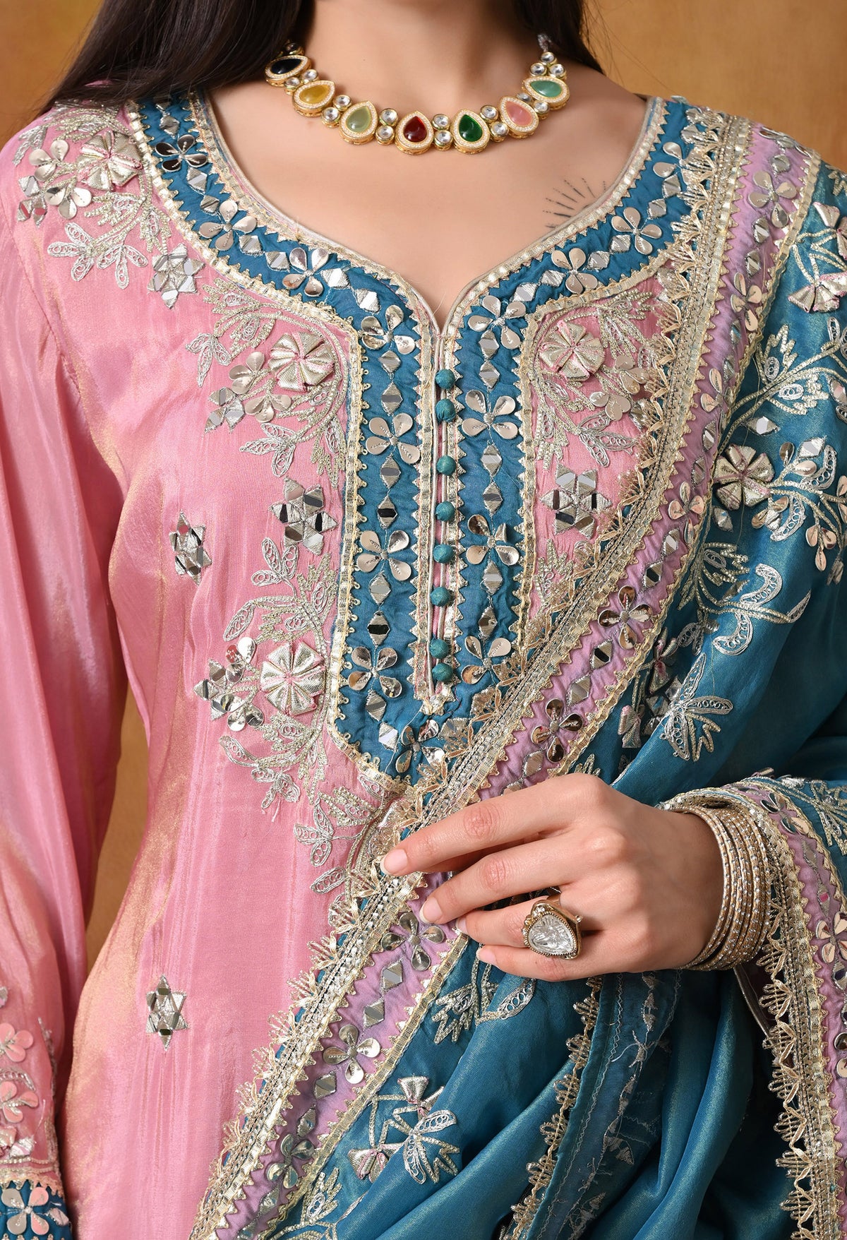 Carrot Pink Sharara Set with Mirror & Gotta Work