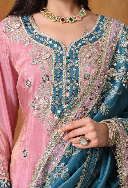 Carrot Pink Sharara Set with Mirror & Gotta Work