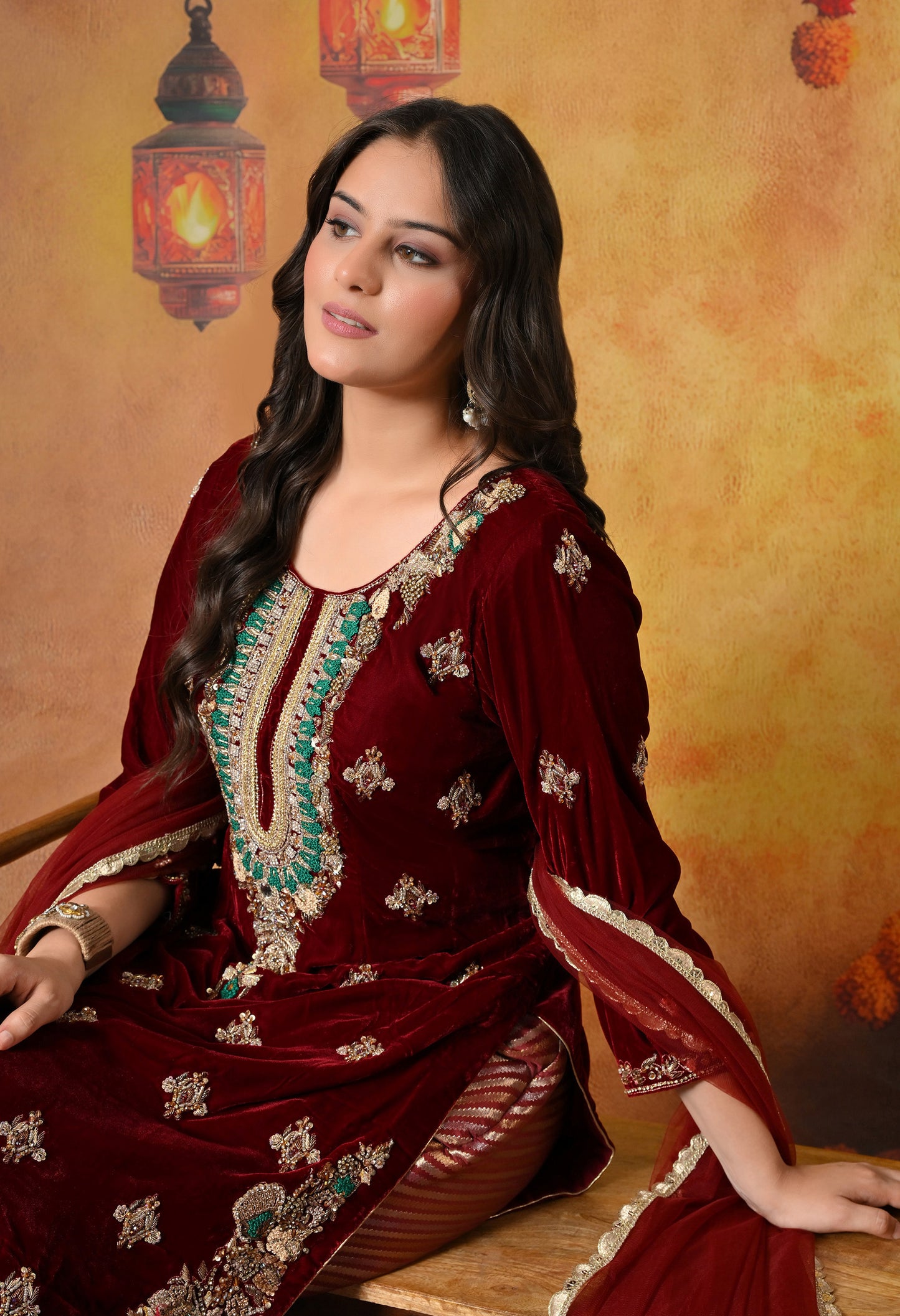 Regal Maroon Red Kurta Set with Intricate Zardozi Embroidery