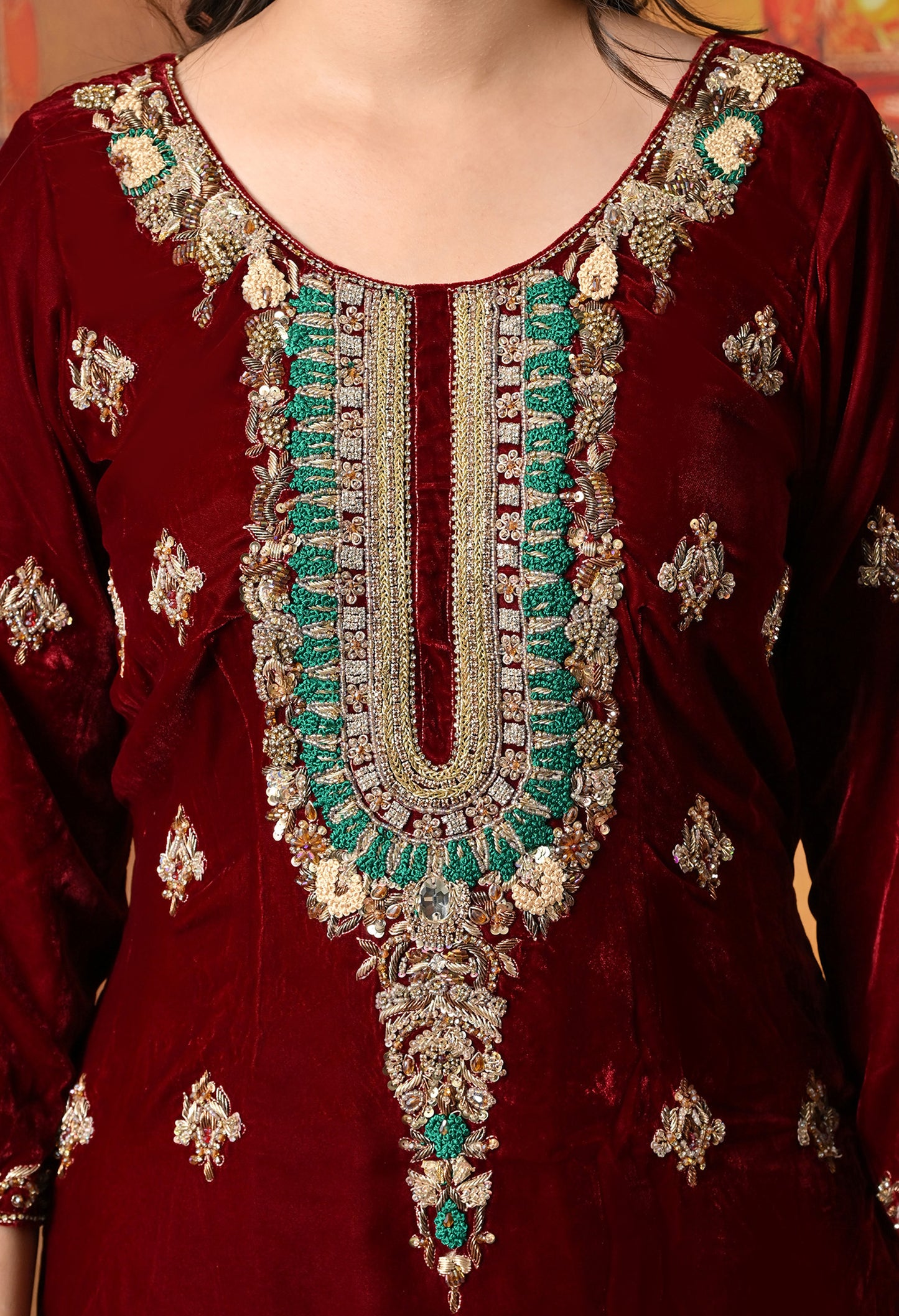Regal Maroon Red Kurta Set with Intricate Zardozi Embroidery