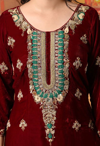 Regal Maroon Red Kurta Set with Intricate Zardozi Embroidery