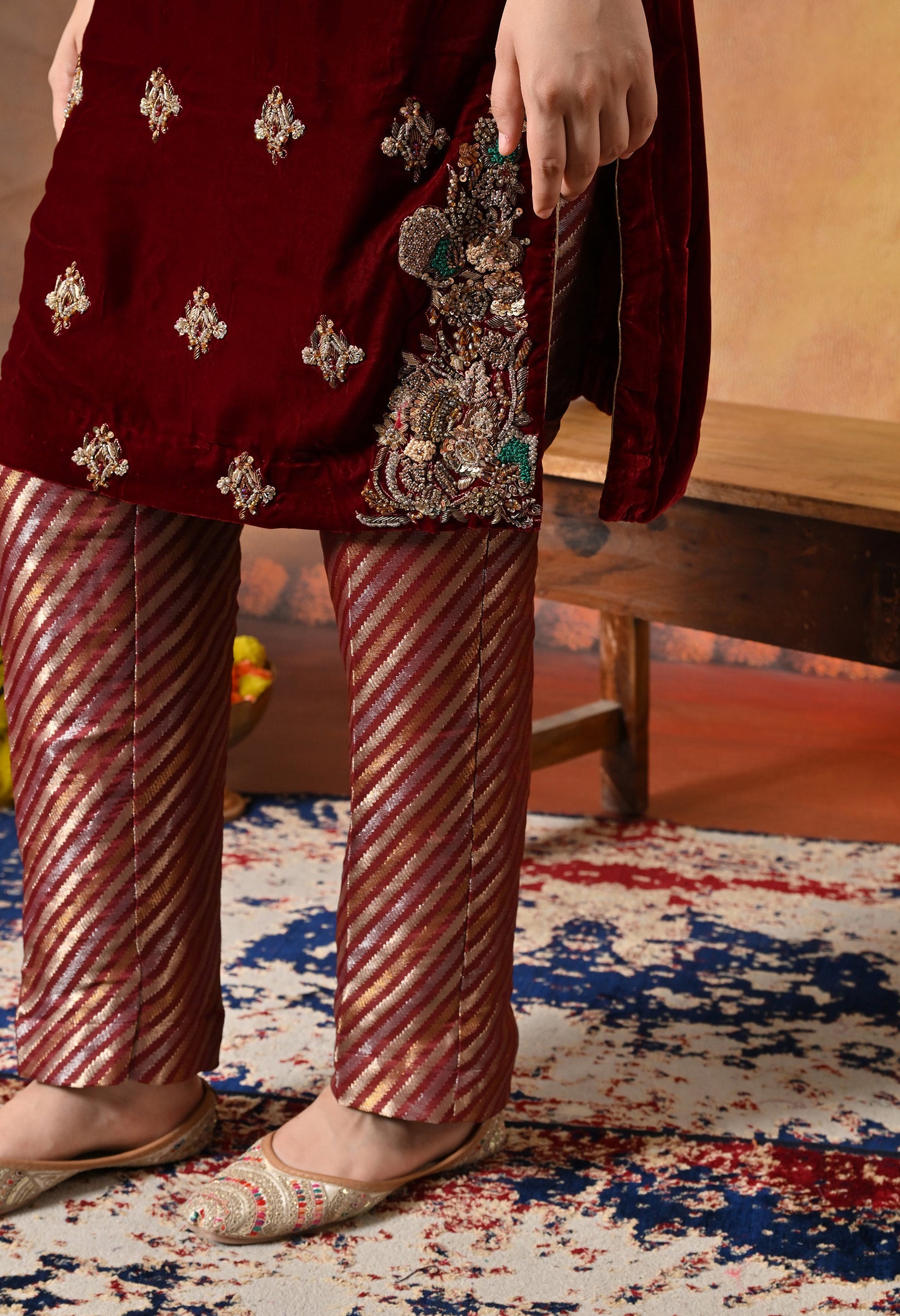 Regal Maroon Red Kurta Set with Intricate Zardozi Embroidery