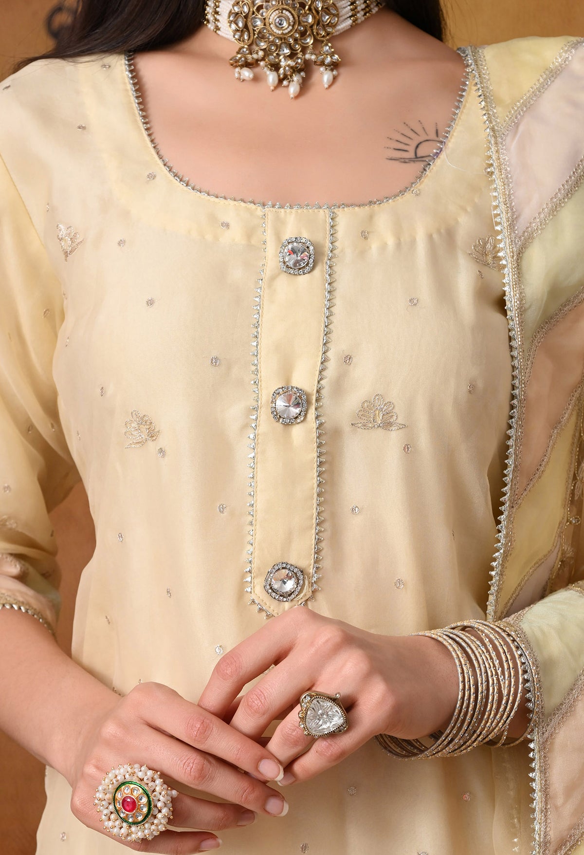 Elegant Light Yellow Kurta Set with Zardozi Embroidery