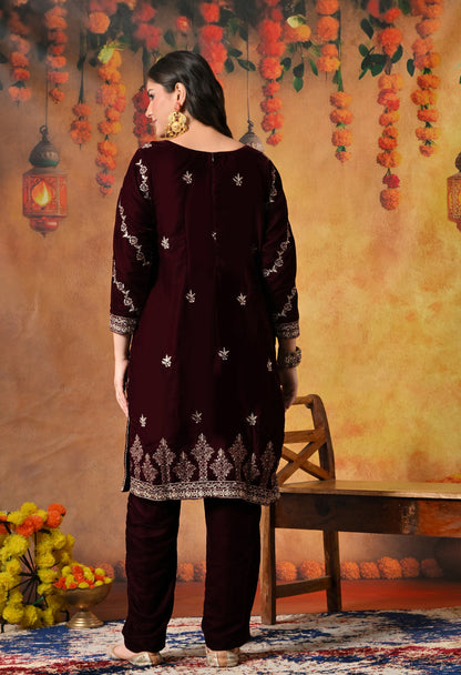Rich Dark Maroon Kurta Set with Exquisite Zardozi Embroidery