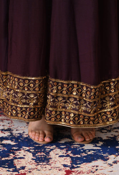 Dark Wine Anarkali  with Zardozi and Sequin Work