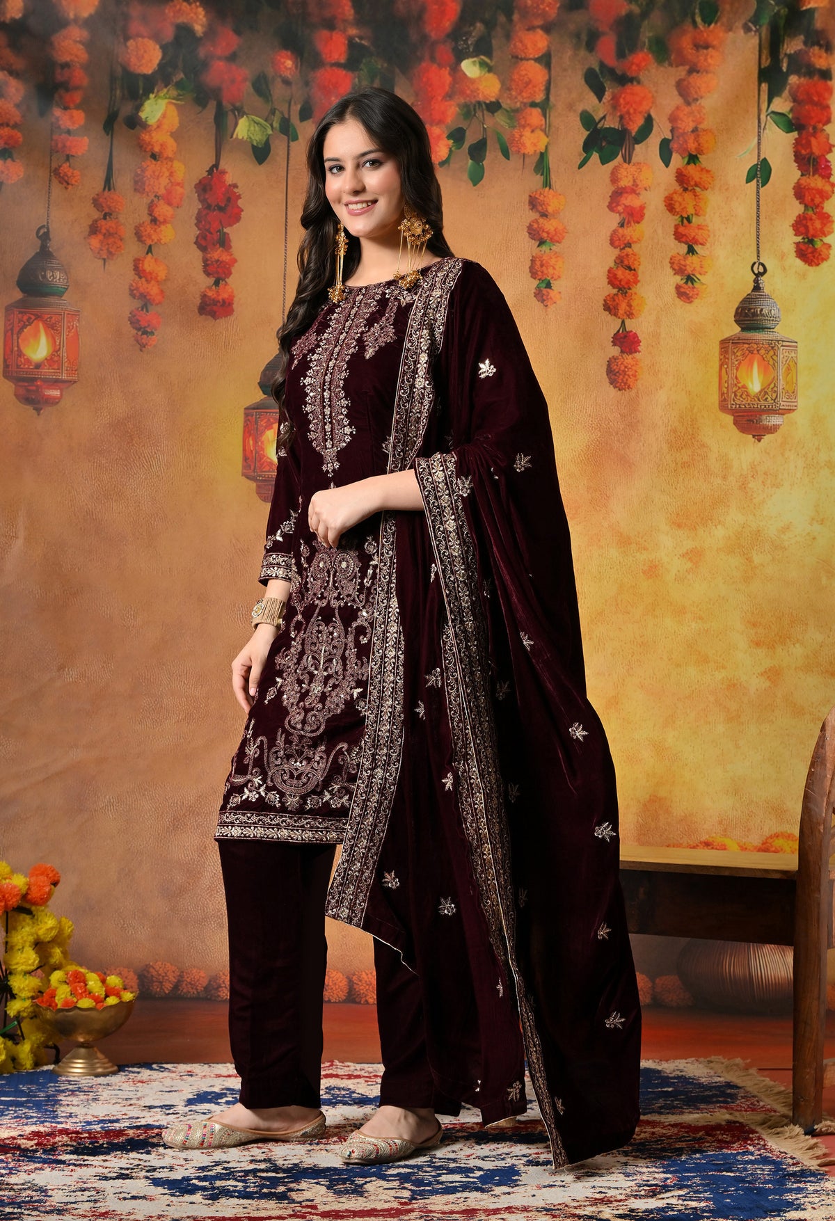 Rich Dark Maroon Kurta Set with Exquisite Zardozi Embroidery