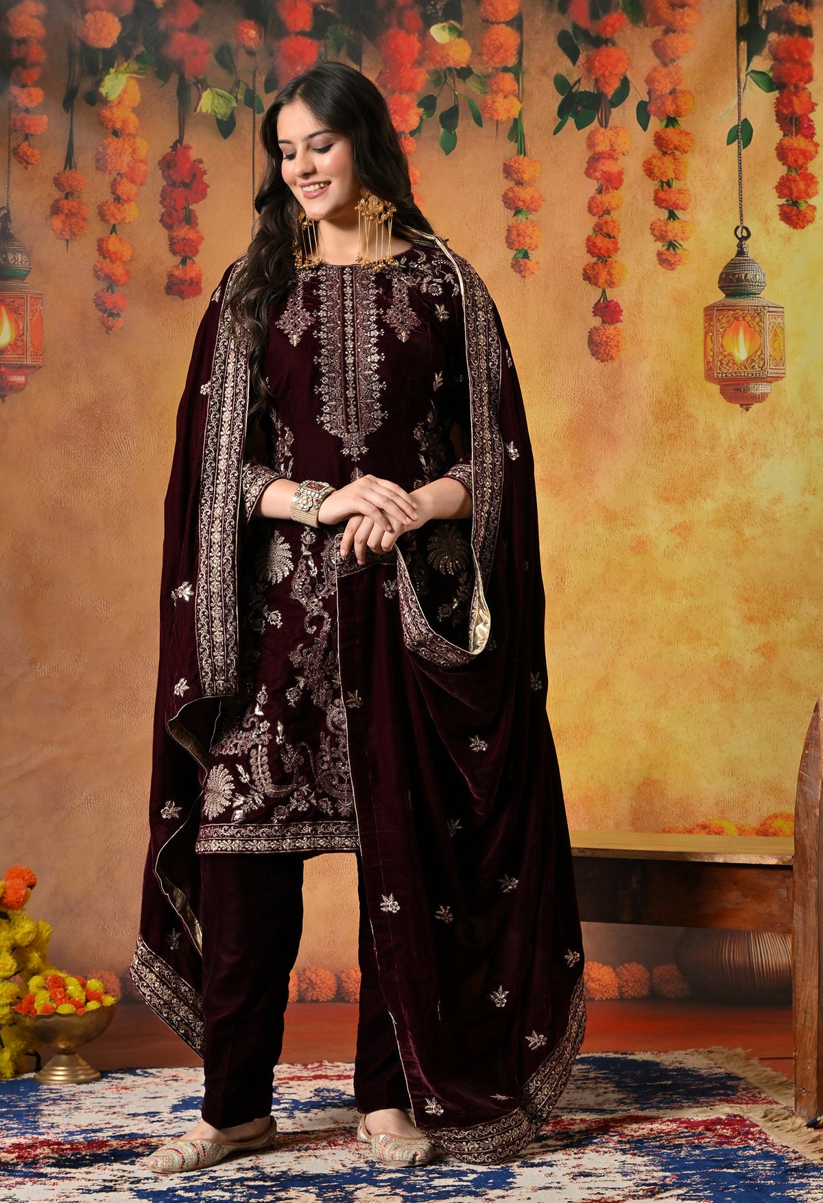 Rich Dark Maroon Kurta Set with Exquisite Zardozi Embroidery