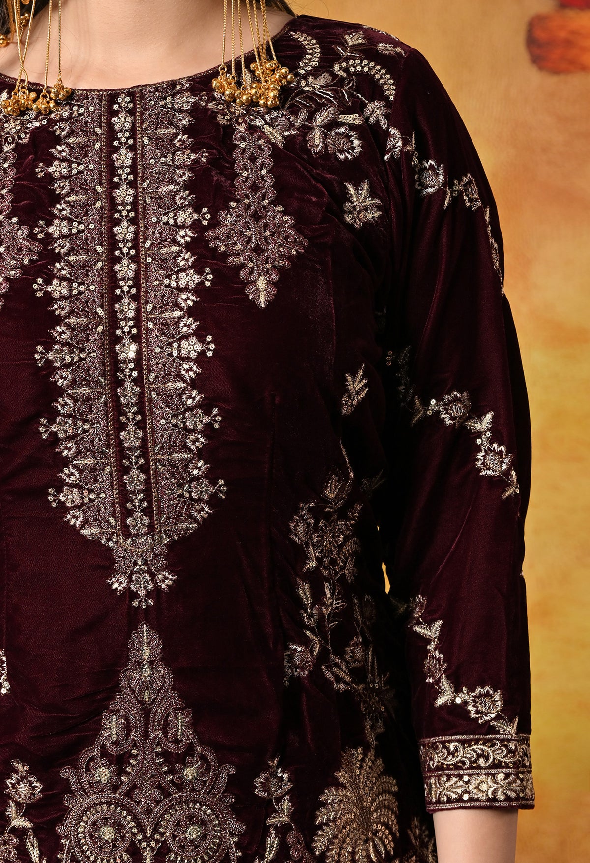 Rich Dark Maroon Kurta Set with Exquisite Zardozi Embroidery