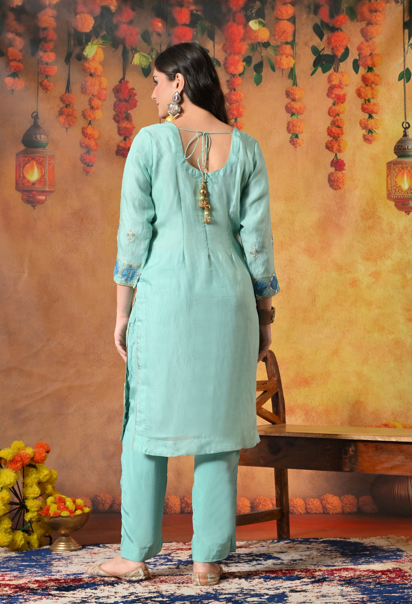 Charming Sky Blue Kurta Set with Delicate Zardozi Embroidery