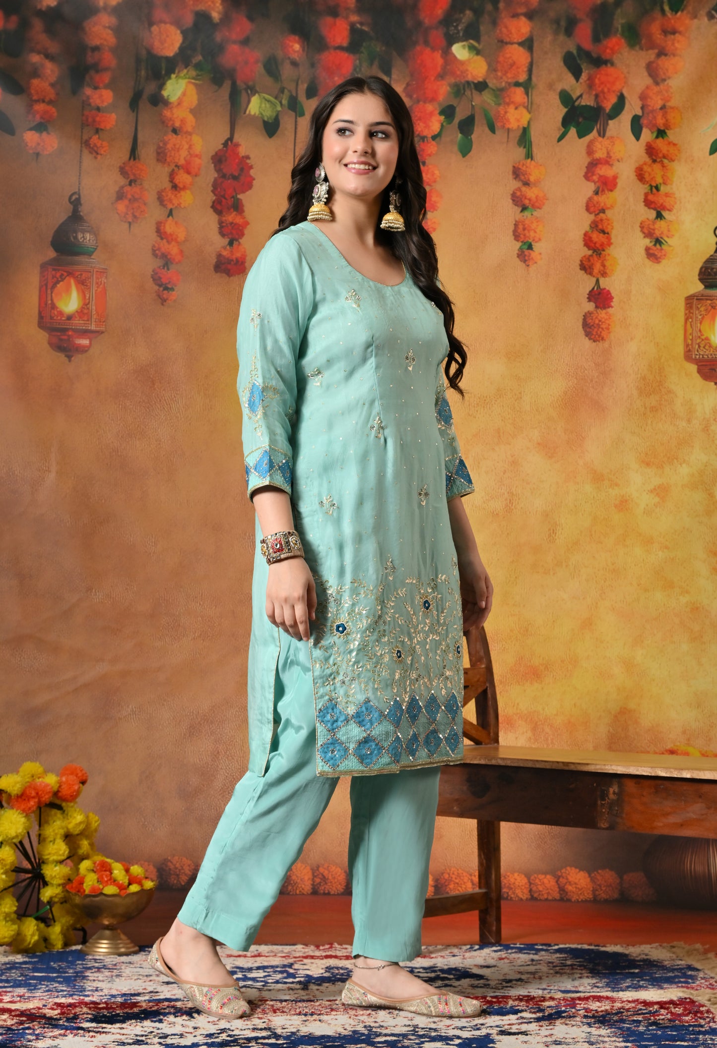 Charming Sky Blue Kurta Set with Delicate Zardozi Embroidery