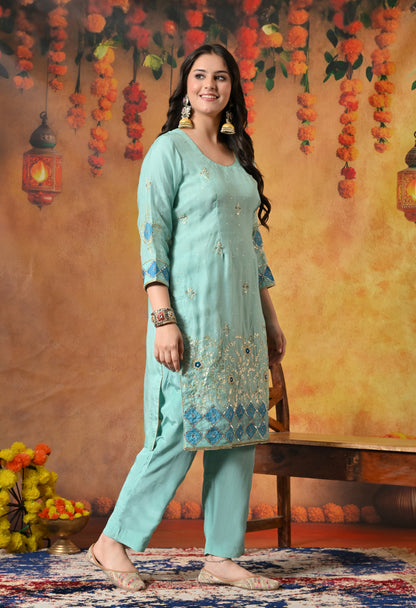 Charming Sky Blue Kurta Set with Delicate Zardozi Embroidery