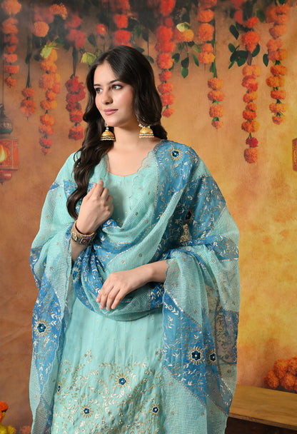 Charming Sky Blue Kurta Set with Delicate Zardozi Embroidery