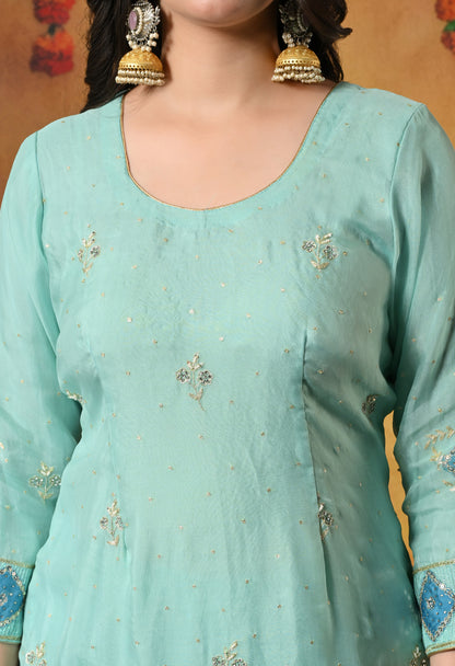 Charming Sky Blue Kurta Set with Delicate Zardozi Embroidery