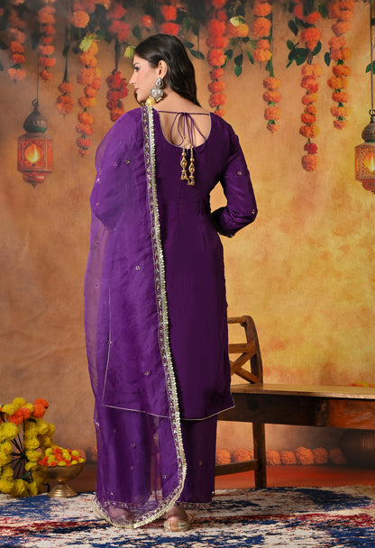 Mesmerising Royal Purple Kurta Set with Beautiful Zardozi, Thread, and Sequin Work