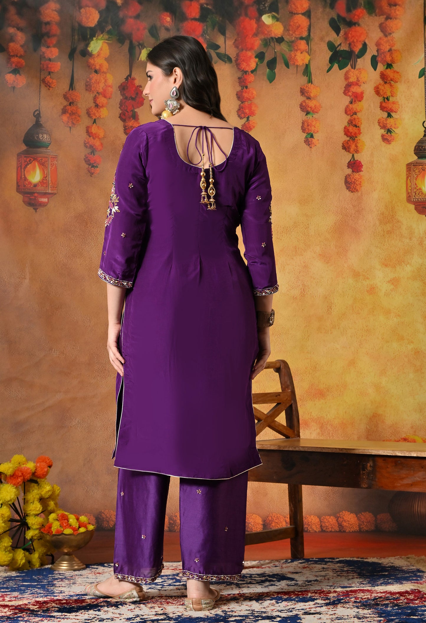 Mesmerising Royal Purple Kurta Set with Beautiful Zardozi, Thread, and Sequin Work