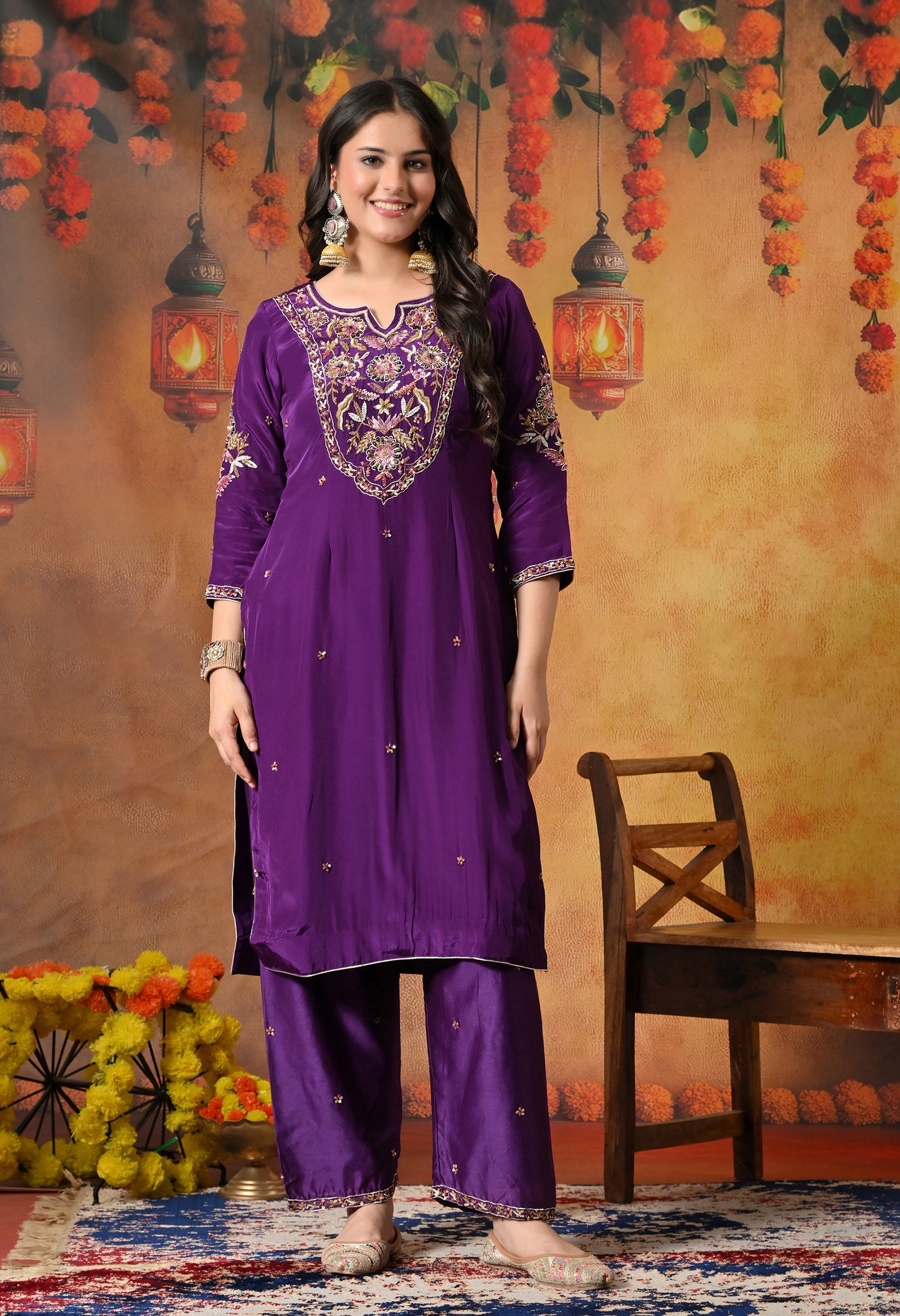 Mesmerising Royal Purple Kurta Set with Beautiful Zardozi, Thread, and Sequin Work