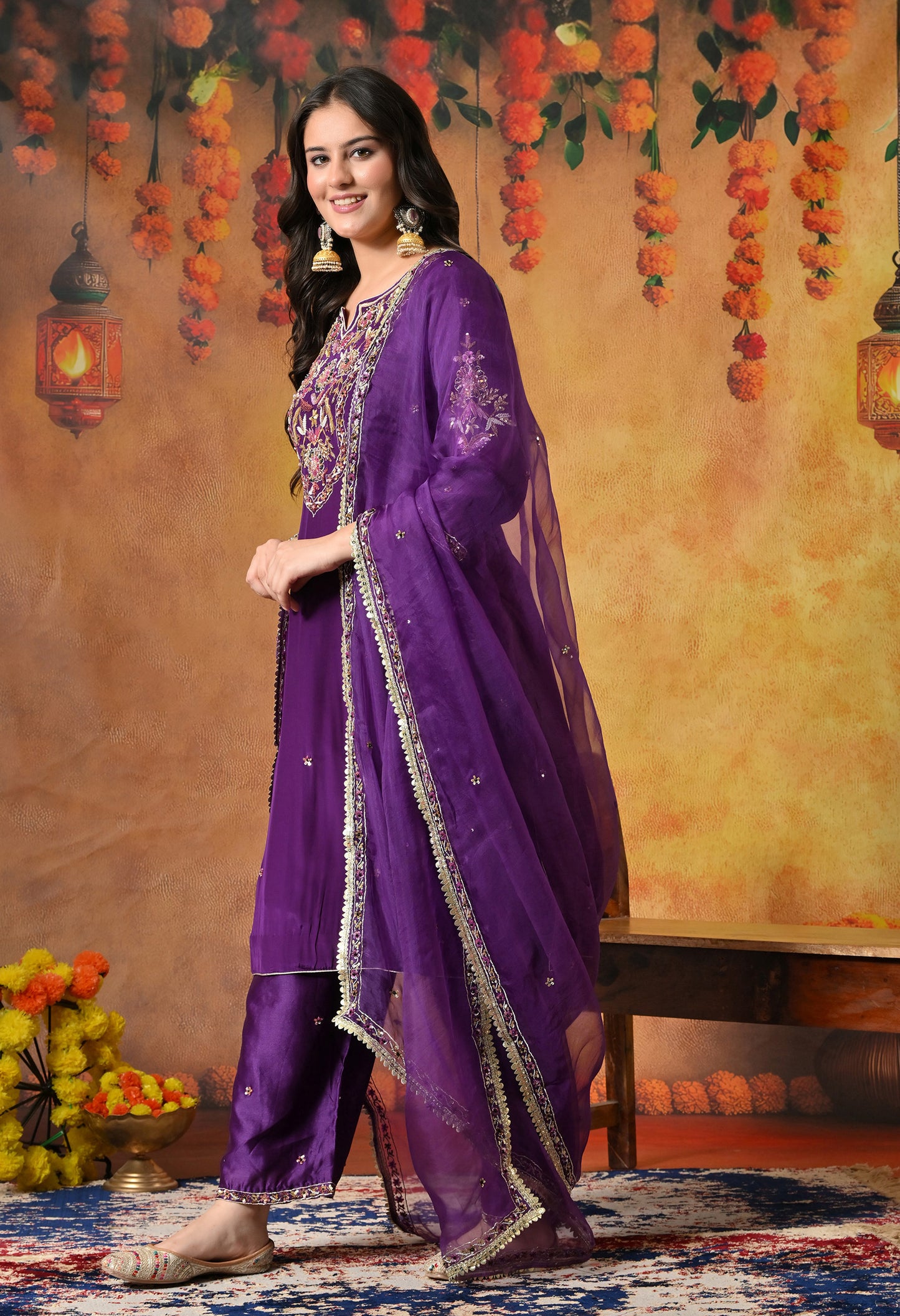 Mesmerising Royal Purple Kurta Set with Beautiful Zardozi, Thread, and Sequin Work