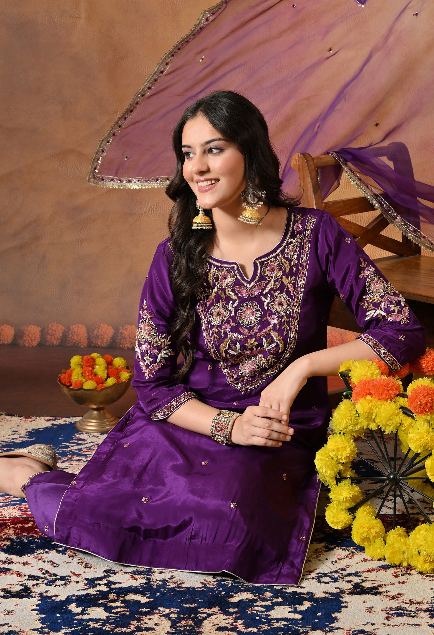 Mesmerising Royal Purple Kurta Set with Beautiful Zardozi, Thread, and Sequin Work
