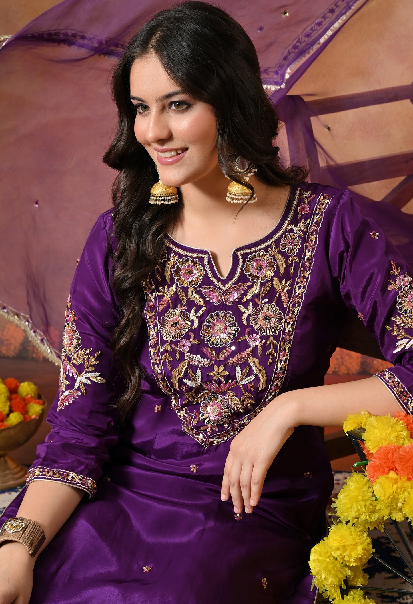 Mesmerising Royal Purple Kurta Set with Beautiful Zardozi, Thread, and Sequin Work