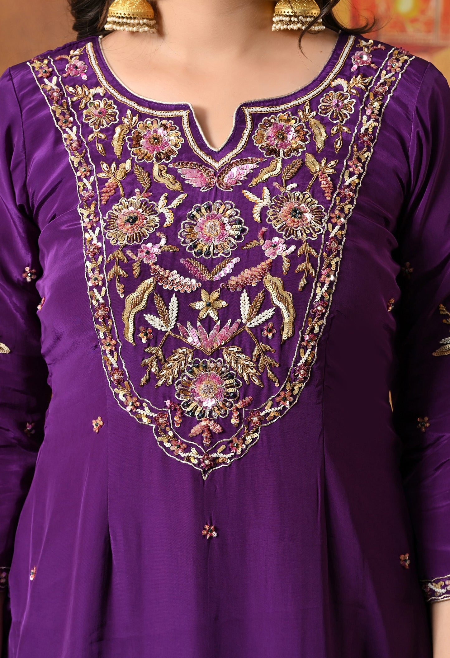 Mesmerising Royal Purple Kurta Set with Beautiful Zardozi, Thread, and Sequin Work