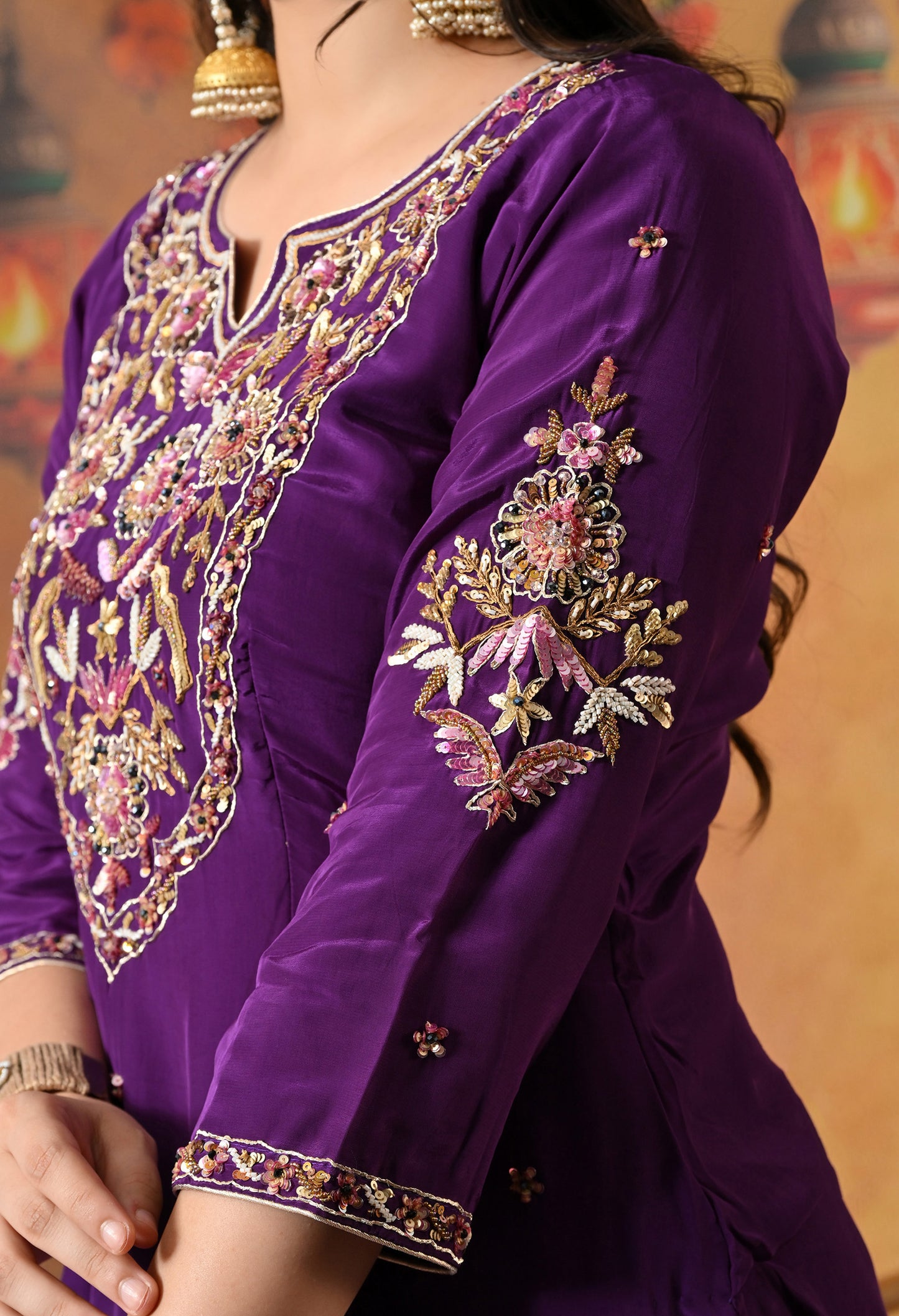 Mesmerising Royal Purple Kurta Set with Beautiful Zardozi, Thread, and Sequin Work