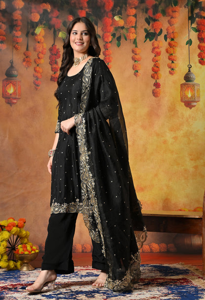 Majestic Black Organza Kurta Set with Zardozi and Tilla Embroidery