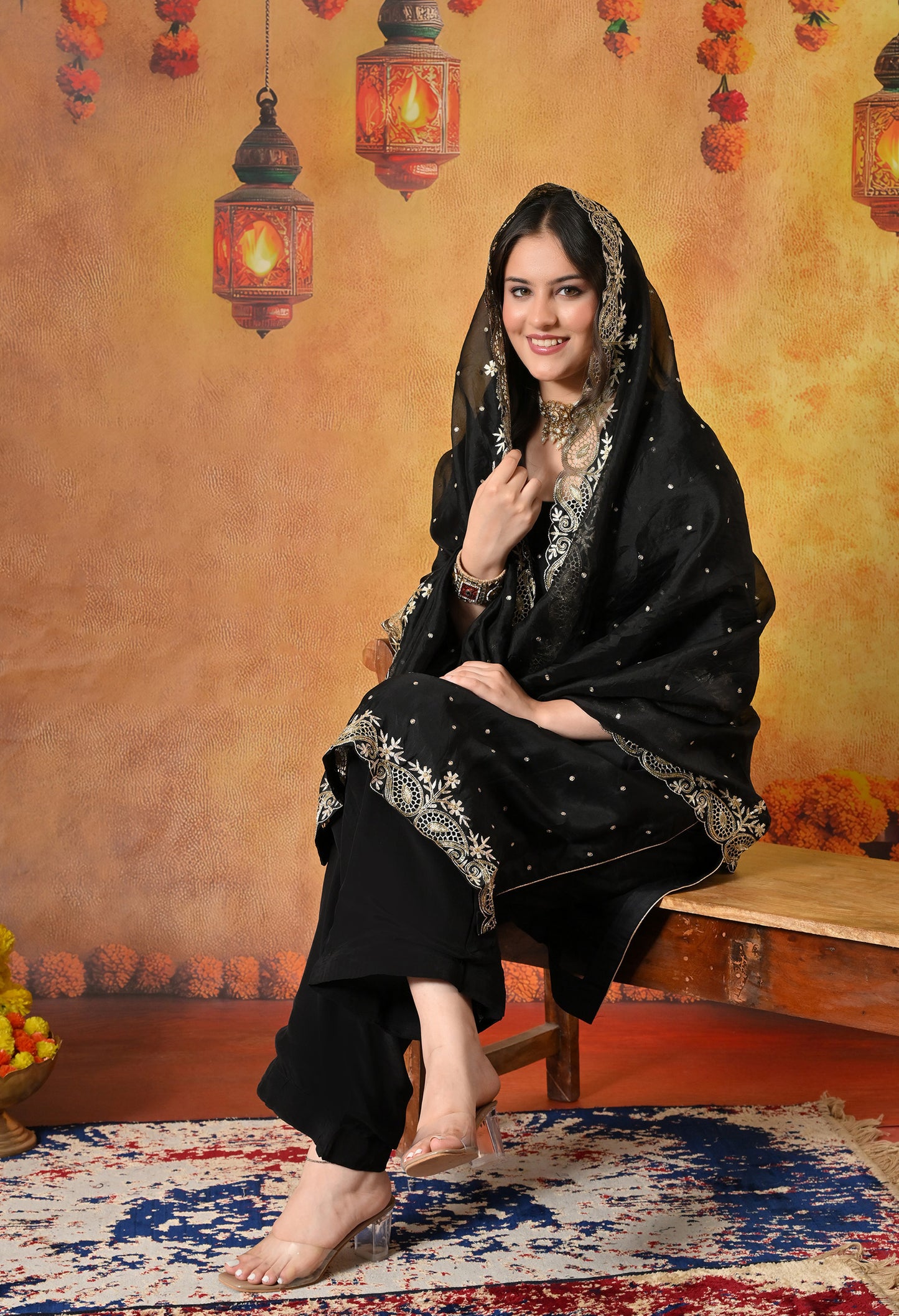 Majestic Black Organza Kurta Set with Zardozi and Tilla Embroidery