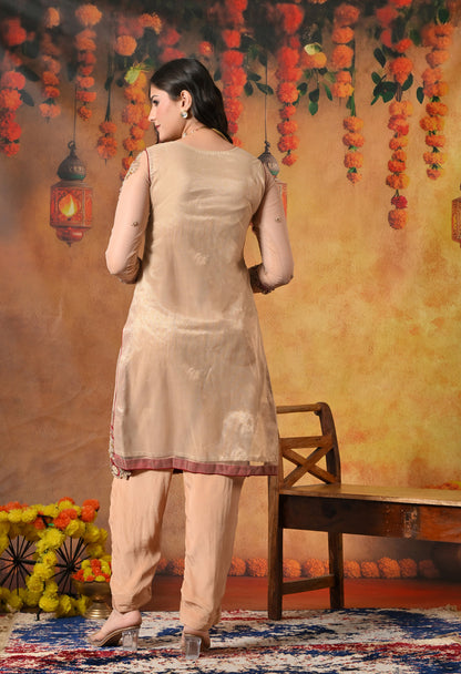 Mesmerising Golden-Maroon Kurta Set with beautiful Zardozi Work