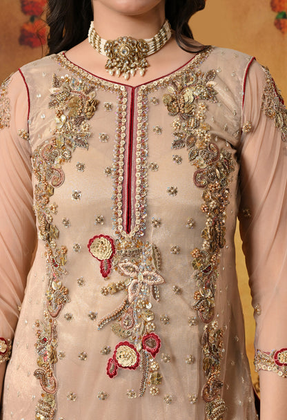 Mesmerising Golden-Maroon Kurta Set with beautiful Zardozi Work