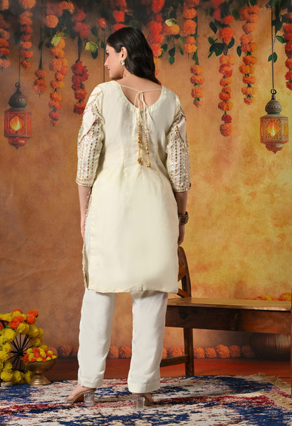 Golden Cream Kurta Set with Gotta, Thread, Zardozi, and Sequence Work