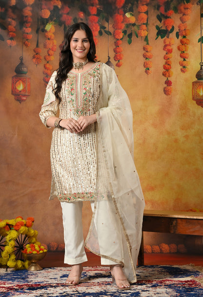 Golden Cream Kurta Set with Gotta, Thread, Zardozi, and Sequence Work