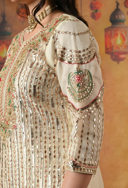 Golden Cream Kurta Set with Gotta, Thread, Zardozi, and Sequence Work