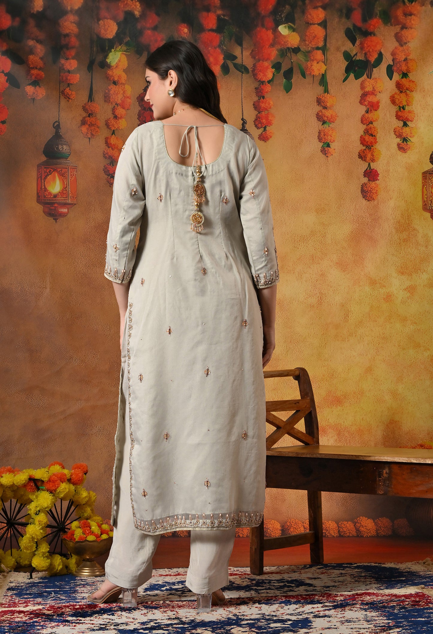 Light Grey Kurta Set with exquisite Zardozi Work