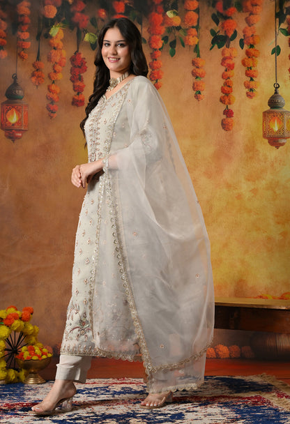 Light Grey Kurta Set with exquisite Zardozi Work