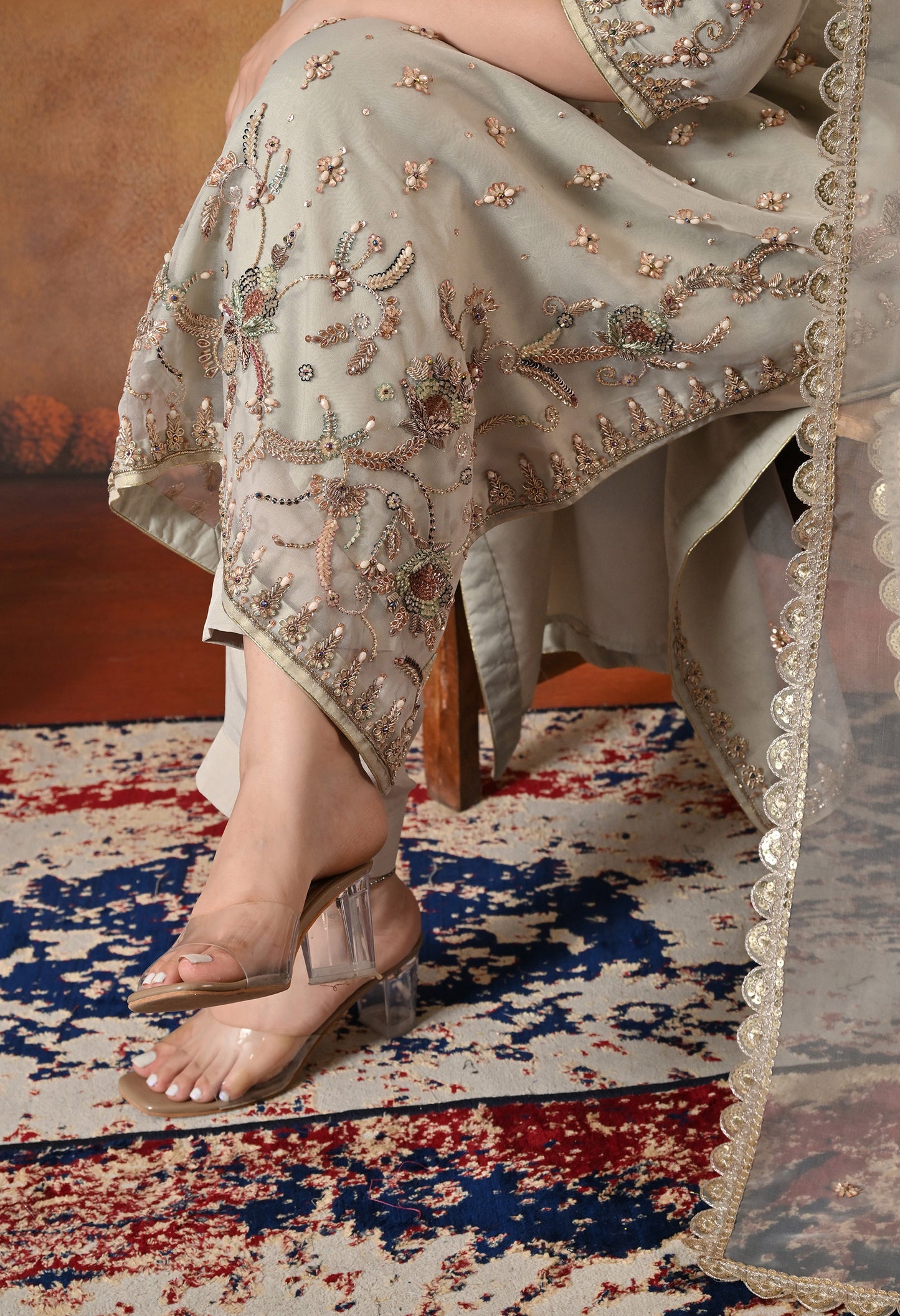 Light Grey Kurta Set with exquisite Zardozi Work