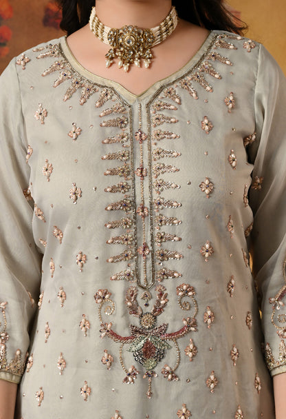Light Grey Kurta Set with exquisite Zardozi Work