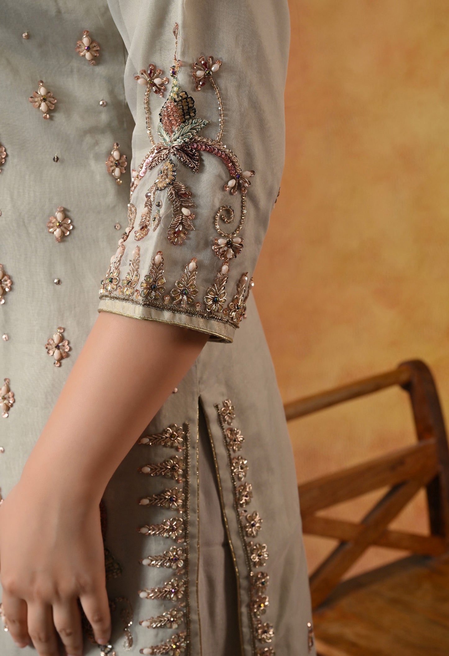Light Grey Kurta Set with exquisite Zardozi Work