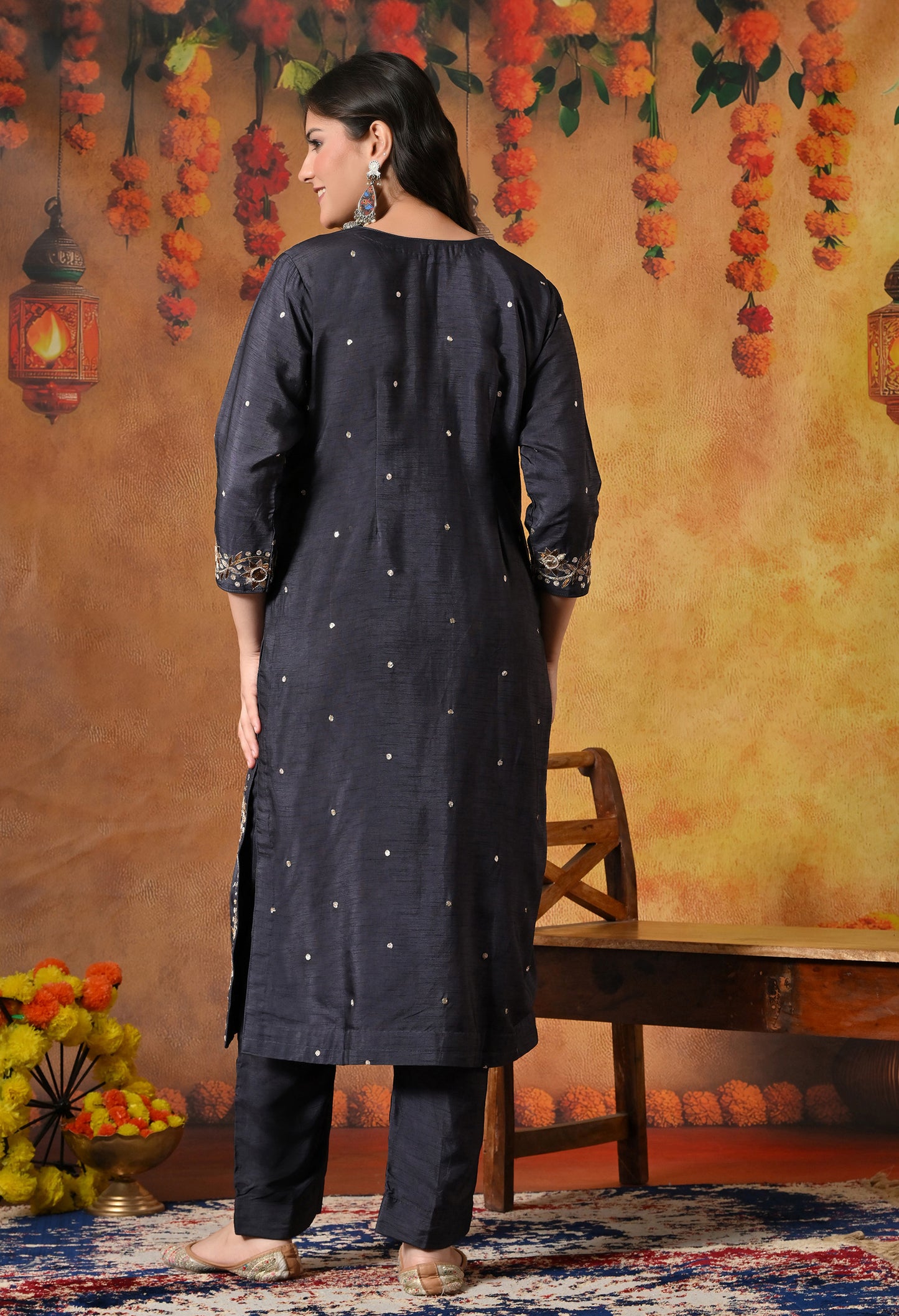 Subtle Dark Grey Kurta Set with Intricate Mukaish Work