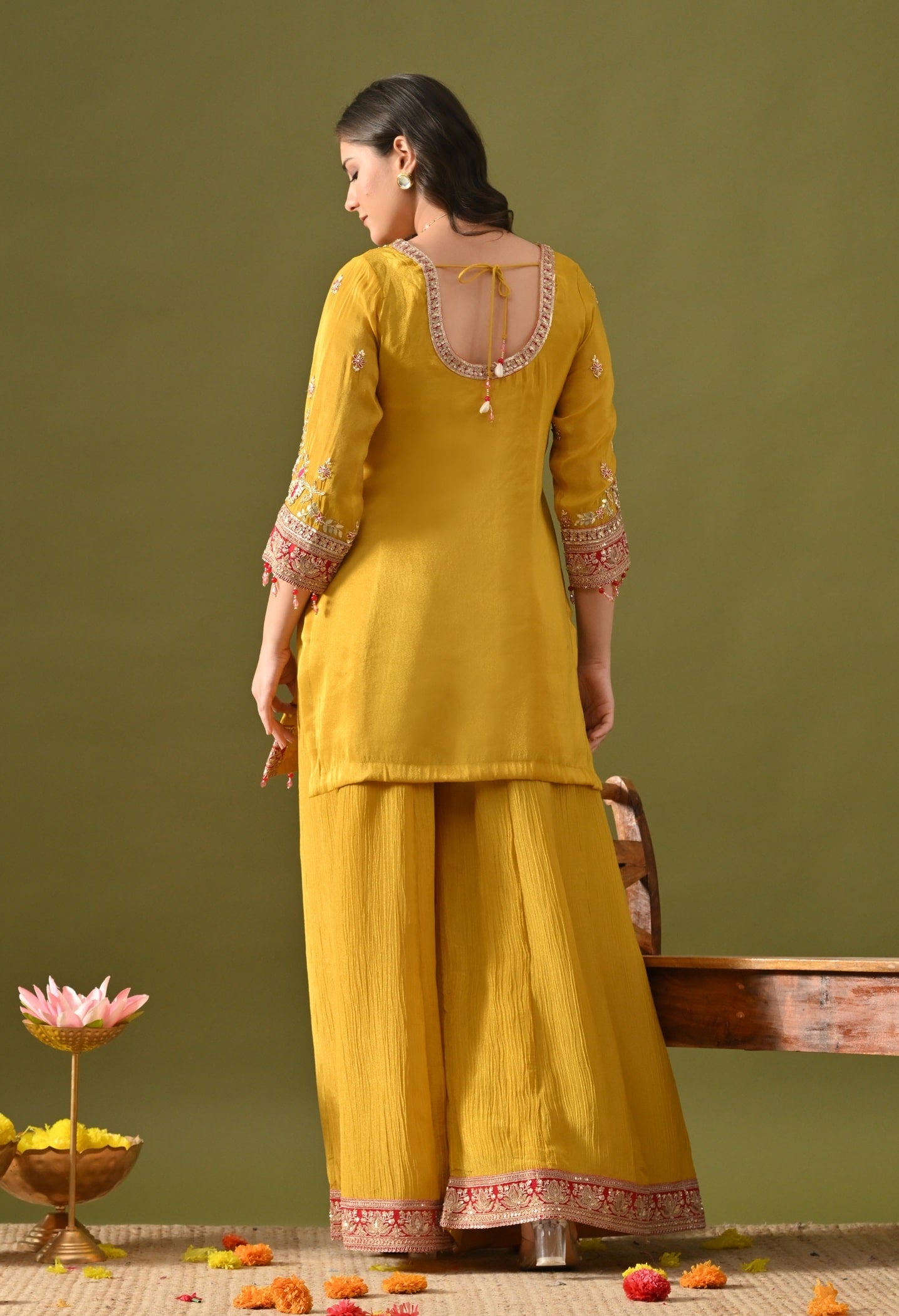 Yellow Sharara Set with Sequin, Pearl, Thread & Zardozi Work.