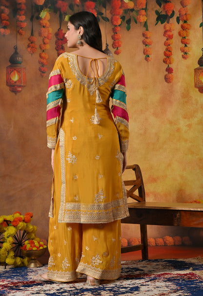Mustard Yellow Kurta Set with Beautiful Thread and Zari Work