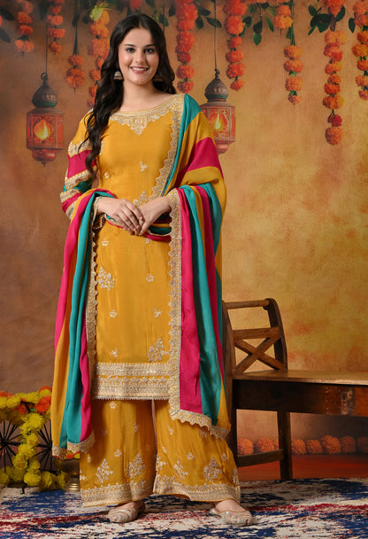 Mustard Yellow Kurta Set with Beautiful Thread and Zari Work
