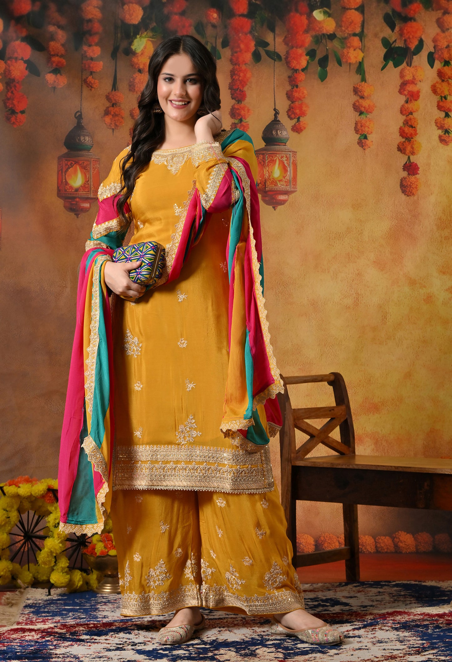 Mustard Yellow Kurta Set with Beautiful Thread and Zari Work