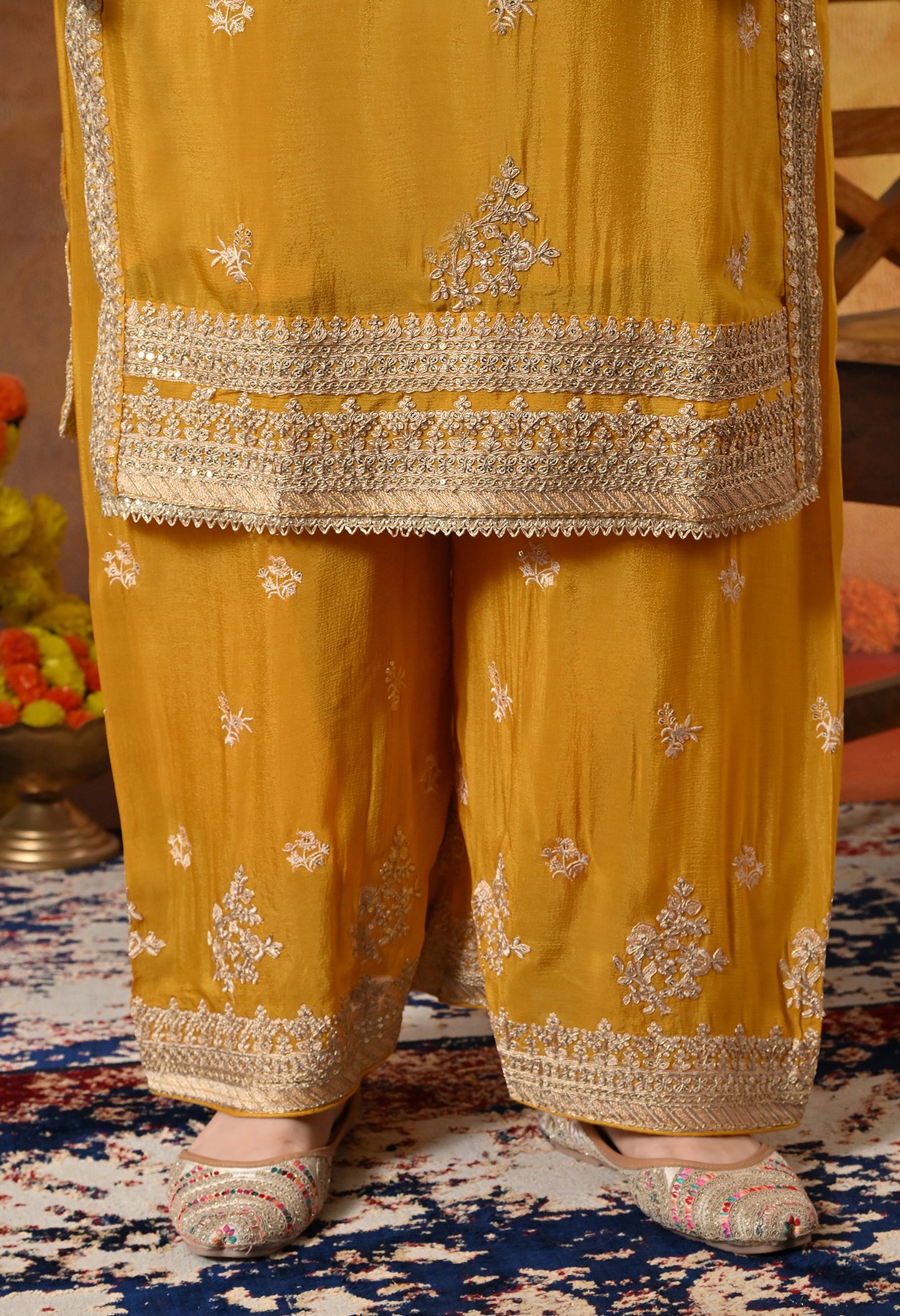 Mustard Yellow Kurta Set with Beautiful Thread and Zari Work